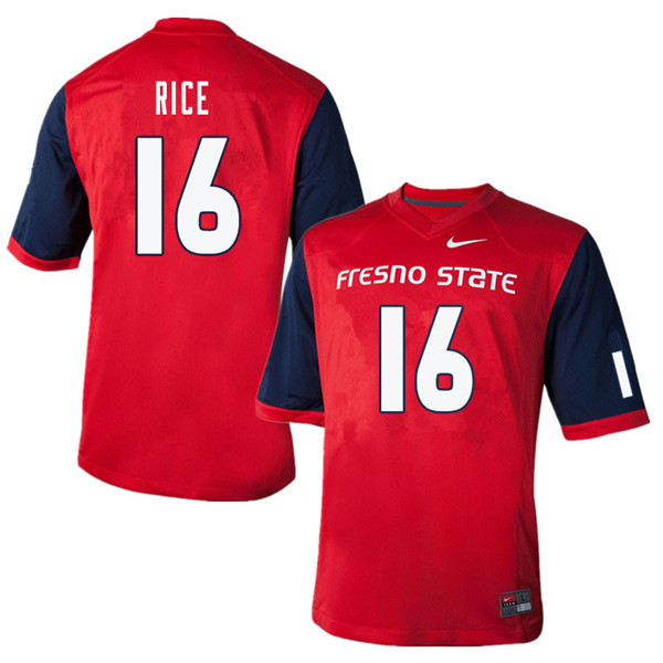 Men #16 Jared Rice Fresno State Bulldogs College Football Jerseys Sale-Red